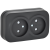 GLORY Розетка 2-местная для открытой установки без заземления с защитными шторками 10А РСш22-2-ХЧм черный матовый IEK