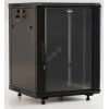 Шкаф настенный 19-дюймовый 27U 1304x600х600мм стеклянная дверь с перфорацией по бокам ручка с замком с возможностью установки на ножки цвет черный (RA Hyperline TWB-FC-2766-GP-RAL9004