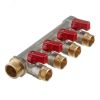 Коллектор с шаровыми кранами 3/4', 4 отвода 1/2' (красные ручки) STOUT SMB 6210 341204