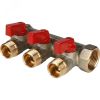Коллектор с шаровыми кранами 1', 3 отвода 1/2' (красные ручки) STOUT SMB 6210 011203