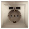 Розетка Intro Plano 1-410-04 с заземлением 2P+E Schuko со шторками, 16А-250В + 2хUSB 5В-2,1А, IP20, СУ, шампань ЭРА Б0053945