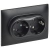 SKANDY Розетка 2-местная с заземлением без защитных шторок 16А в сборе SK-R08Bl черный IEK