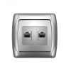 Маргарита розетка двухпортовая компьютерная RJ45, серебро (еврослот) Универсал 1083-S