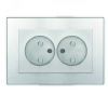 Розетка двухместная серия Афина б/з, с/у, з/ш, 16А, 220В, серебро (еврослот) Универсал A0048-S