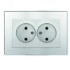 Розетка двухместная серия Афина б/з, с/у, 16А, 220В, серебро (еврослот) Универсал A0102-S