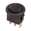 Выключатель клавишный круглый 12V 16А (3с) ON-OFF черный с синей подсветкой REXANT 36-2581
