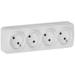 GLORY Розетка 4-местная для открытой установки без заземления без защитных шторок 10А РС24-2-ХБм белый матовый IEK