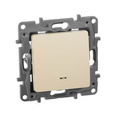 ETIKA Выключатель 1-клавишный проходной с подсветкой/индикацией 10А безвинтовое крепление слоновая кость