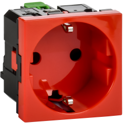 Розетка с заземляющим контактом без защитной шторки и безвинтовым зажимом (2 модуля) красная