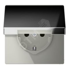 Штепсельная розетка SCHUKO одинарная, с заземлением, с откидной крышкой, 16A, 250В  (механизм + накладка, без рамки). Серия LS990  Материал- металл  Ц JUNG GCR1520KL