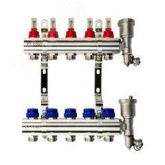 Коллекторная группа FHF-5RF set 5 контуров 1' х 3/4' с расходомерами, воздухоотводчиками и кронштейнами Ридан 088U0725R