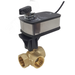 Кран шаровый трехходовой DN15, резьба G1/2 с электроприводом 5Нм, 24В, управление открыто/закрыто с возвратной пружиной Techno HK315-SC05DN/24V