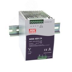 Блок питания AC-DC, 480Вт, вход 180-550V AC, 47-63Гц,254-780V DC, выход 24В,0-20A, рег. вых=24-28В, в кожухе на DIN-рейку Mean well WDR-480-24