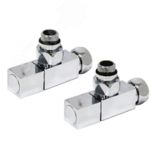 Комплект вентилей для полотенцесушителя угловой г/ш 3/4'х1/2' с квадратной ручкой без отражателей золотой хром ДВИН 4656754412345