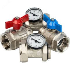 Комлект прямых/шаровых кранов 1' с термометрами STOUT SMS-1000-030001