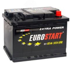 Аккумулятор автомобильный EUROSTART Extra Power 62Ah R+ (низкий) EUROSTART EU620