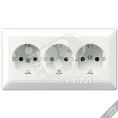Розетка штепсельная SCHUKO 16A 250V тройная полная плата слоновая кость JUNG AS523