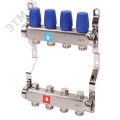 Коллекторная группа с ручными регулировочными клапанами 1' х 4 выхода 3/4' НР евроконус MVI MS.404.06