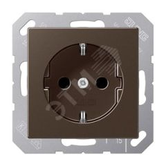 Штепсельная розетка SCHUKO одинарная, с заземлением, без шторок, 16A, 250В  (механизм + накладка, без рамки). Серия A500  Материал- дуропласт  Цвет- м JUNG A1520MO