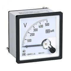 Вольтметр аналоговый шкала 500В AC 96х96мм КТ 1,5 SE (Dekraft) 50247DEK