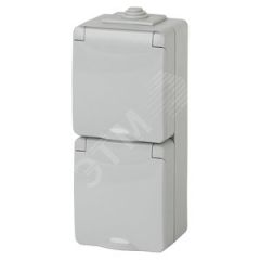 Розетка 2х2P+E верт. IP65, шторки, 16A-250В, ОУ, Эра Эксперт, серый, 11-2608-03 ЭРА Б0036003