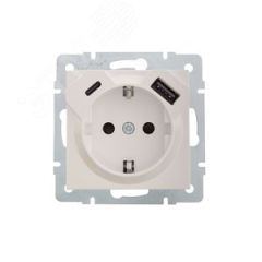 VESNA  Розетка с/з TC+USB разъём жемч. бел. перл. Lezard 742-3088-181TC