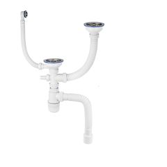 Сифон ЭЛИТ для двойной разноуровневой мойки с нержавеющими чашками D114 мм с отводом для стиральной или посудомоечной машины с круглым переливом 3'1/2 VIRPlast 30987097