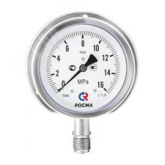манометр коррозионностойкий виброустойчивый осевой тм-121.00 t 0-1.6 мpа g1/8' 40мм кл.т.2.5, готовый к гидрозаполнению РОСМА 00000000581