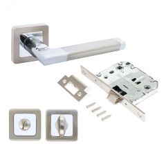 Комплект ручек и защелка АЛЛЮР АРТ ВЕНСАН SN/CP+L7050S SN+BK-S1 SN/CP(2682/S7050) мат.ник/хром  с фикс ПТК 14667