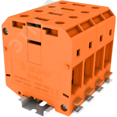 Клемма TU 1-1 винтовая, сечение 70 мм. кв., оранжевая SUPU TU70-2-OG