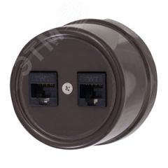 Розетка RJ45 информационная двойная, пластик, цвет коричневый Бирони B1-302-22