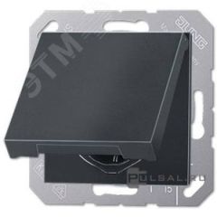 Розетка SCHUKO одинарная, с заземлением, с крышкой, без шторок, 16A, 250В  (механизм + накладка, без рамки). Серия- Eco Profi. Материал- термопласт. Ц JUNG EP1420KLAN