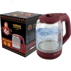 Чайник электрический стеклянный MA-006 на 1.8 л, цвет вишневый Матрена 005415