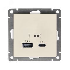Розетка USB Афина A+С 2.4/4А, механизм  с/у, слоновая кость (ivory) (еврослот) Универсал А0059-I