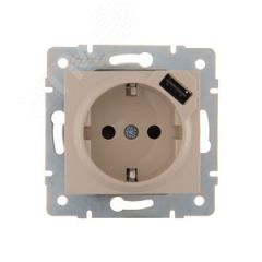 KARINA Розетка с/з + USB разъём крем (10шт/120шт) Lezard 707-0388-181
