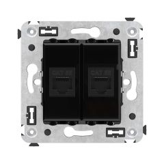 Компьютерная розетка RJ-45 без шторки в стену, кат.5е двойная, &quot;Avanti&quot;, &quot;Черный квадрат&quot;