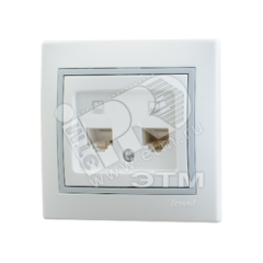 Мира Розетка RJ 45 х2 белый с вст сер Lezard 701-0215-141