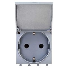 Розетка с крышкой модульная, 2P+E, с з/ш, &quot;Avanti&quot;, &quot;Закаленная сталь&quot;,2 модуля