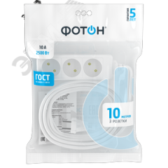 Удлинитель сетевой 10-103 [1х3], 10м, 10А, без заземл, Белый ФОТОН 21205