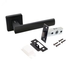 Комплект ручек и защелка АЛЛЮР АРТ  КОЛОМБО  BL+L45-8 BL (23150/S45) матовый черный ПТК 15200