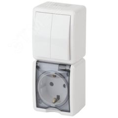Блок розетка+выкл. двойн. верт. IP54, 16A(10AX)-250В, ОУ, Эра Эксперт, белый, 11-7408-01 ЭРА Б0036006