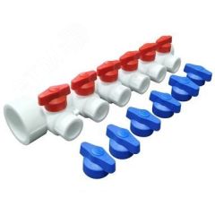 Коллектор PPR с отсечными кранами 40х20, 6 выходов универсальный, белый VALFEX 101134006