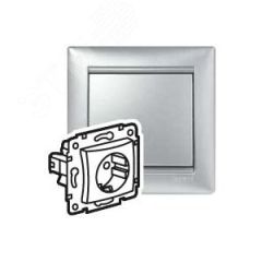 VALENA Розетка 2Р+Т немецкий стандарт со шторками алюминий Daccord/Legrand 694343