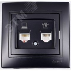 MIRA Розетка компьютер+телефон чёрный бархат со вставкой (10шт/120шт) Lezard 701-4242-143