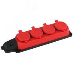 Колодка K-4e-RED-IP44 каучуковая с заземлением 4 розетки 16A IP44 красная ЭРА Б0044553