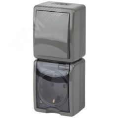 Блок розетка+выкл. верт. IP54, 16A(10AX)-250В, ОУ, Эра Эксперт, серый, 11-7407-03 ЭРА Б0036005