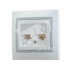 Мира Розетка RJ 45+RJ 11 белый с вставкой серый Lezard 701-0215-143
