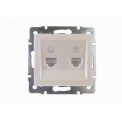 Розетка RAIN компьютерная + телефон жемчужно-белый перламутр механизм Lezard 703-3088-143