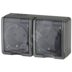 Розетка 2х2P+E IP54, шторки, 16A-250В, ОУ, Эра Эксперт, серый, 11-2404-03 ЭРА Б0020719