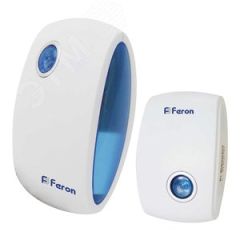 Звонок беспроводной 36 мелодий, IP20, 2*1,5V/АА (база), белый/синий, Feron FERON E-376